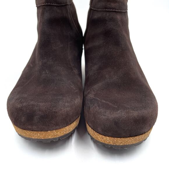 Papillio Birkenstock Ebba Wedge Booties Brown Suede Zip Ankle Sz 39 / 8 - Picture 4 of 10